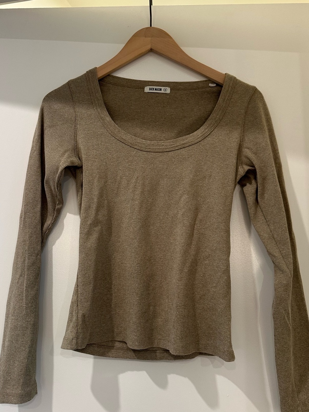Buck Mason Long Sleeve Scoop Neck Top in Olive